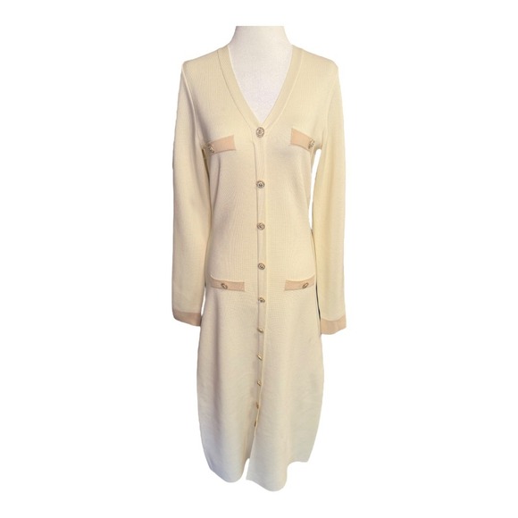 Zoe and‎ Claire Sweater Dress Cream Knit Rhinestone Button Up Medium NWOT - Picture 1 of 7